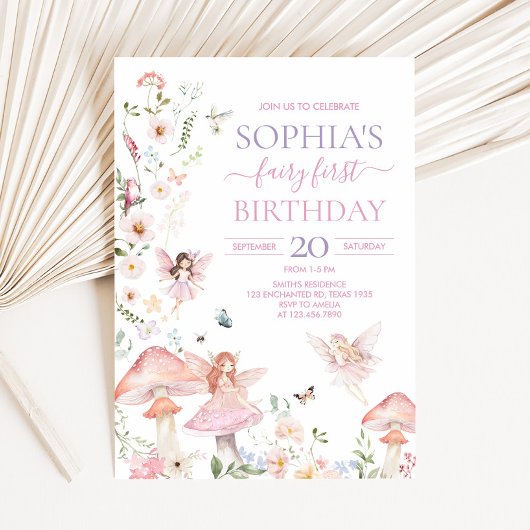 Floral Wildblume Fairy First Birthday Party Einladung