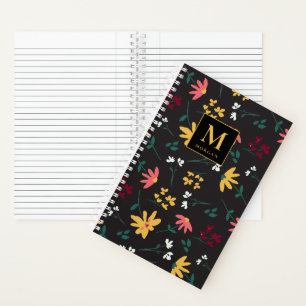 Floral Wildblume Modernes Monogramm Personalisiert Notizblock