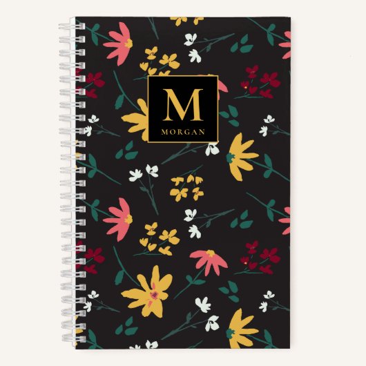 Floral Wildblume Modernes Monogramm Personalisiert Notizblock (Vorderseite)