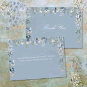 Floral Wildblumen Dusty Blue Script Dankeskarte