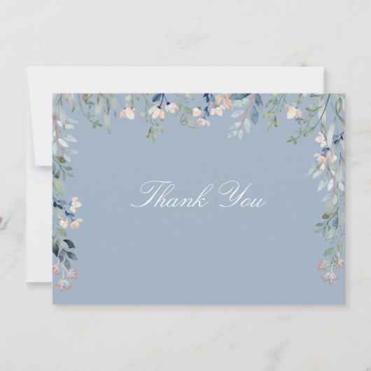 Floral Wildblumen Dusty Blue Script Dankeskarte (Vorderseite)