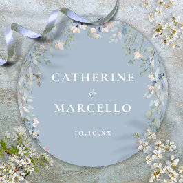 Floral Wildblumen Dusty Blue Wedding Runder Aufkleber