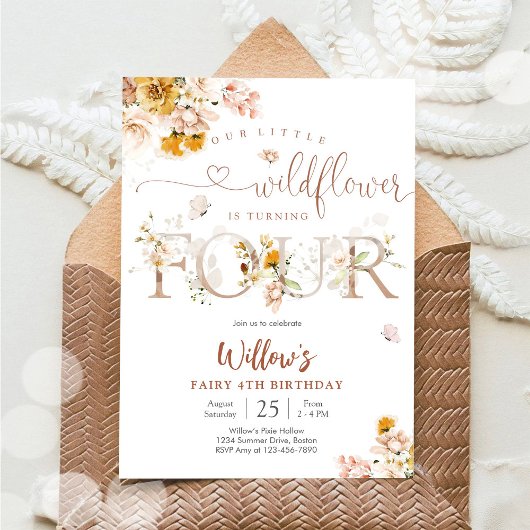 Floral Wildflower 4th Birthday Invitation Einladung