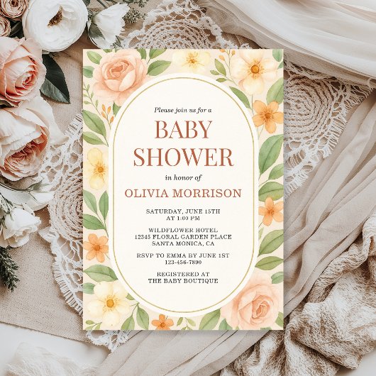 Floral Wildflower Botanical Baby Shower Einladung