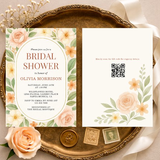 Floral Wildflower Botanical QR Code Bridal Shower Einladung
