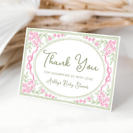Floral Wildflower Girl Baby Shower Thank You Card Dankeskarte
