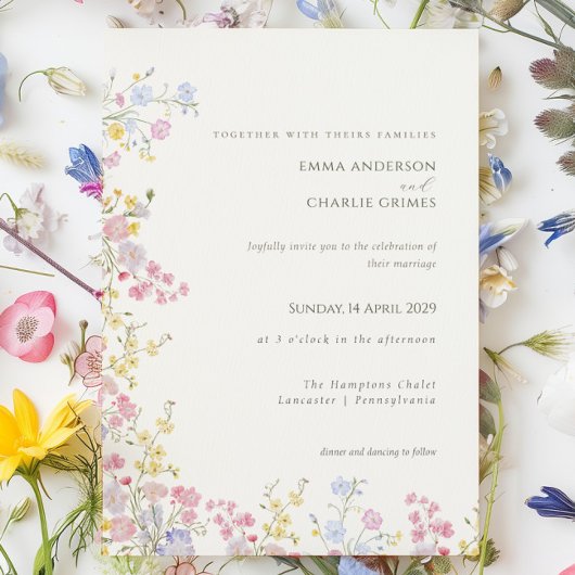Floral Wildflower Meadow Spring Summer Wedding Einladung