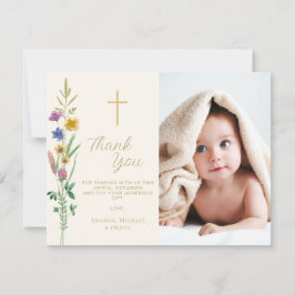 Floral Wildflower Photo Baptism  Dankeskarte