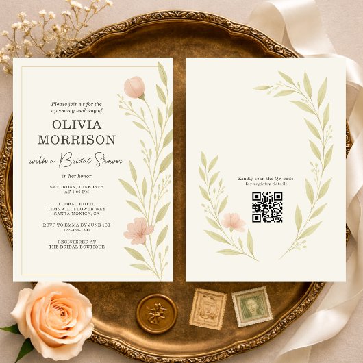 Floral Wildflower QR Code Bridal Shower Einladung