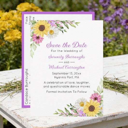 Floral Wildflower Save the Date Wedding Postkarte