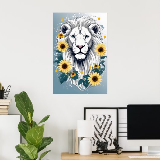 Floral Wildlife African Safari White Lion Poster (Heimbüro)