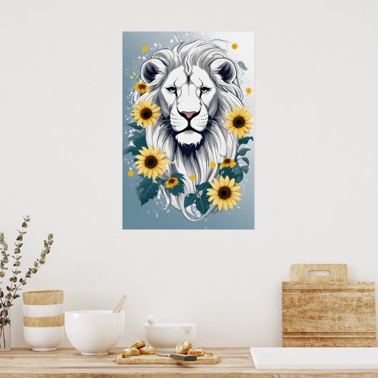 Floral Wildlife African Safari White Lion Poster (Küche)