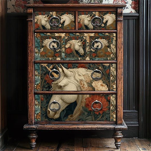 Floral William Morris Style Unicorn Seidenpapier