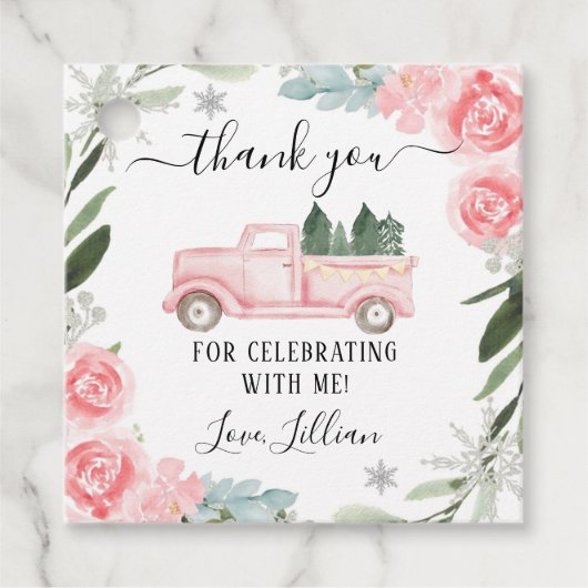 Floral Winter Truck Danke Tag Geschenkanhänger (Vorderseite)