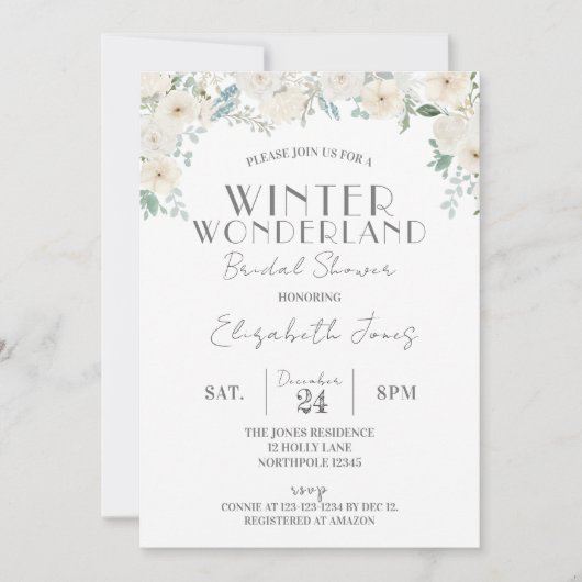 Floral Winter Wonderland Brautparty Einladung (Vorderseite)