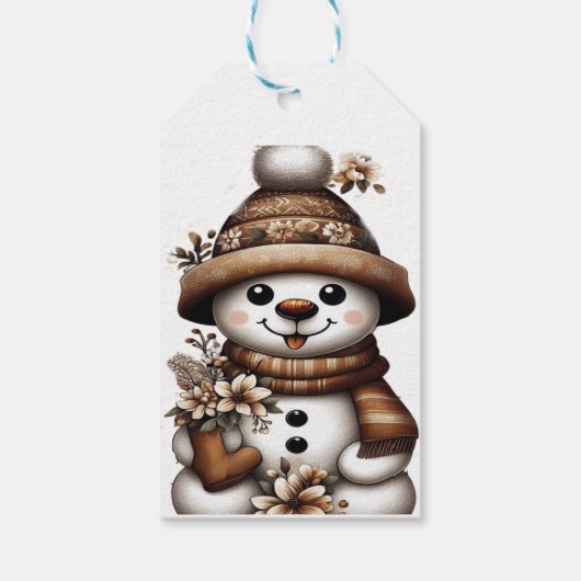 Floral Winter Wonderland Snowman Geschenkanhänger (Rückseite)