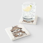 Floral Winter Wonderland Snowman Steinuntersetzer (Seitenansicht)