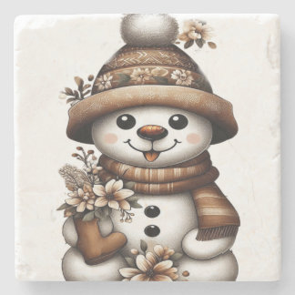 Floral Winter Wonderland Snowman Steinuntersetzer