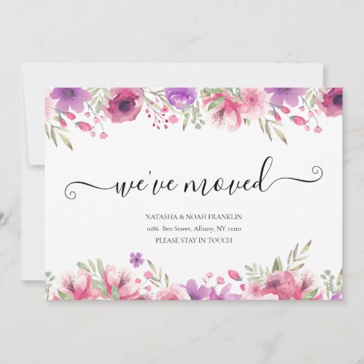 Floral Wir haben neue Script-Zuhause-Adresse versc (Vorderseite)