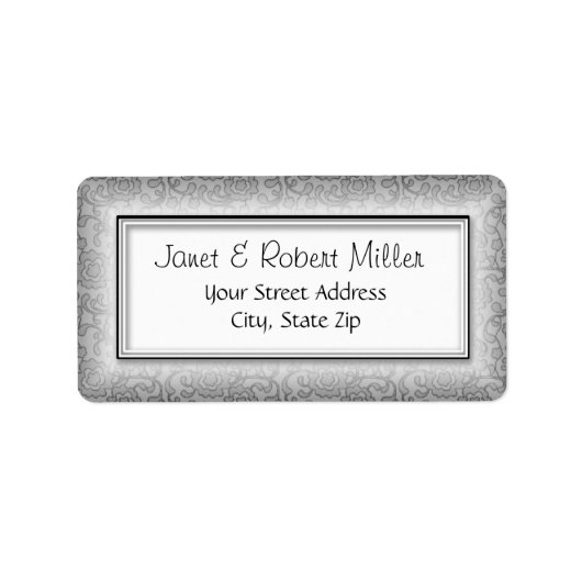 Floral Wirbel Silver Address Labels Adressaufkleber (Vorne)