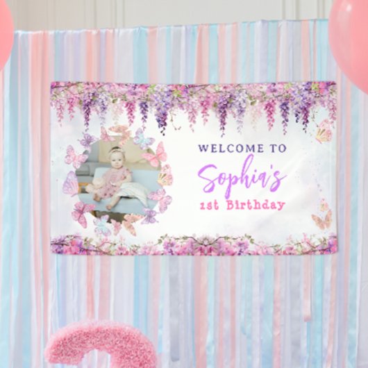 Floral Wisteria Gold Butterfly Kindergeburtstag Fo Banner