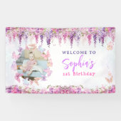 Floral Wisteria Gold Butterfly Kindergeburtstag Fo Banner (Horizontal)