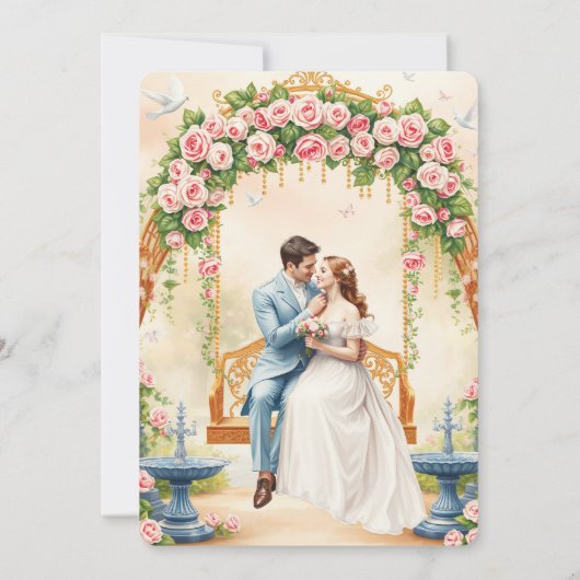 Floral with Gold Swing Wedding Invitation Einladung (Rückseite)