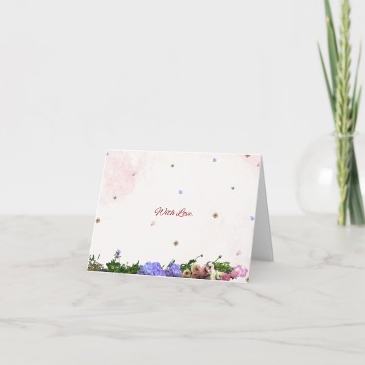 Floral “With Love” Folded Note Card – Elegant Bota Dankeskarte (Vorderseite)