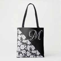 "Floral with White Initial M" Tote Bag