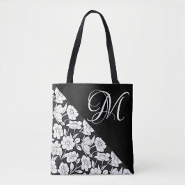 "Floral with White Initial M" Tote Bag Tasche