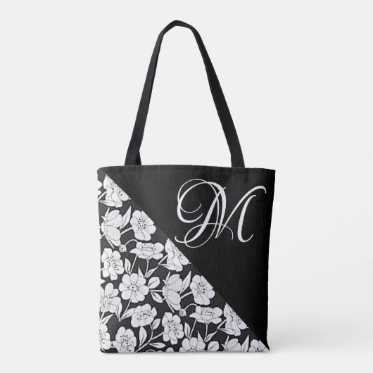 "Floral with White Initial M" Tote Bag Tasche (Rückseite)