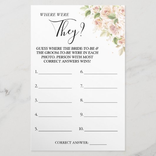 Floral Wo waren sie Brautparty-Spielkarte Flyer (Vorne)