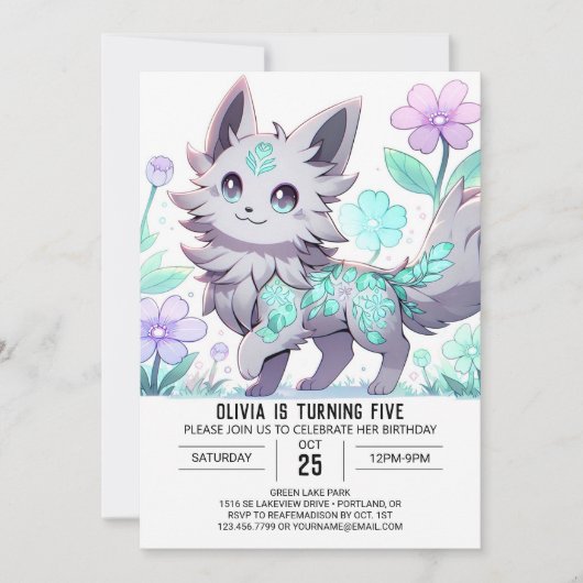 Floral Wolf Digital Geburtstag Einladung (Vorderseite)