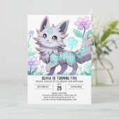 Floral Wolf Digital Geburtstag Einladung (Stehend Vorderseite)
