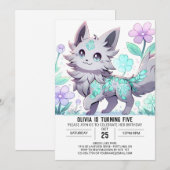 Floral Wolf Digital Geburtstag Einladung (Vorne/Hinten)