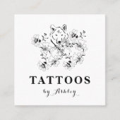 Floral Wolf Face Gezeichnet Black & White Tattoo A Quadratische Visitenkarte (Vorderseite)