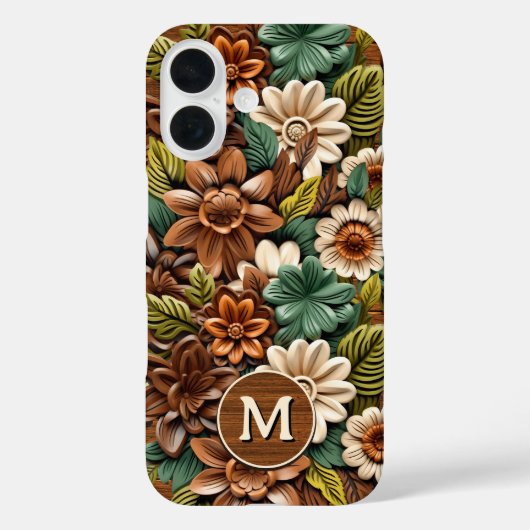 Floral Wood Monogramm Personalisiert Case-Mate iPhone Hülle (Rückseite)