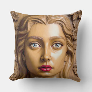 Floral Wooden Portrait of an Elegant Woman Kissen