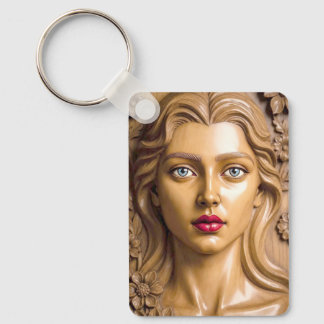 Floral Wooden Portrait of an Elegant Woman Schlüsselanhänger