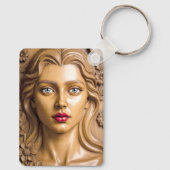 Floral Wooden Portrait of an Elegant Woman Schlüsselanhänger (Rückseite)