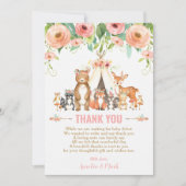 Floral Woodland Animals Baby Shower Forest Girl Dankeskarte (Vorderseite)
