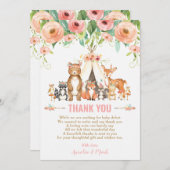 Floral Woodland Animals Baby Shower Forest Girl Dankeskarte (Vorne/Hinten)