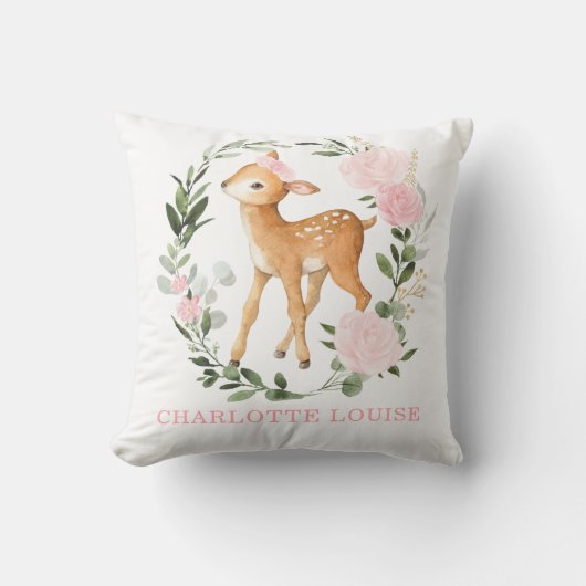 Floral Woodland Deer Greenery Baby Girl Kinderzimm Kissen (Vorderseite)