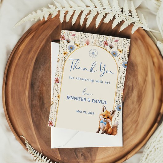 Floral Woodland Fox Babydusche Dankeskarte