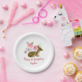 Floral Woodland Girl's 1. Geburtstag Pappteller