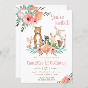 Floral Woodland Tiere Geburtstagsparty Forest Girl Einladung