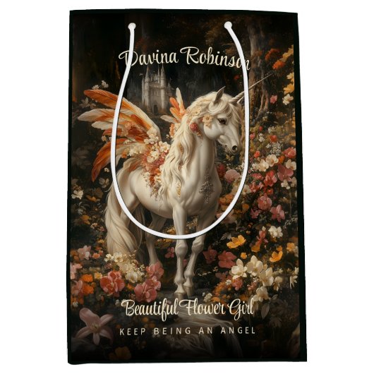 Floral Woodland verzaubert Fantasy Fairy Horse Mittlere Geschenktüte (Vorderseite)