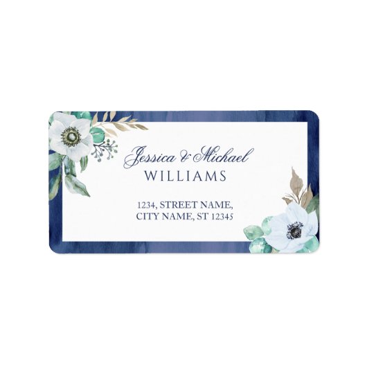 Floral Wreath Anemon Blue Adressaufkleber (Vorne)