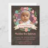 Floral Wreath Baby Girl Foto Geburtsankündigung Ankündigung (Vorne/Hinten)