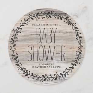 Floral Wreath   BABYDUSCHE AUS Holz Einladung